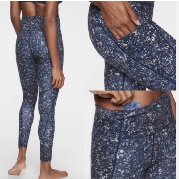 Athleta Pants - ATHLETA Salutation Stash Pocket Pants 7/8 Tights Yoga Blue Gray #353961 Sz XL